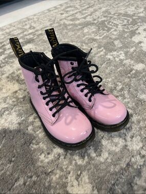 Dr. Martens Pink Patent Lace-Up Kids Combat Boots